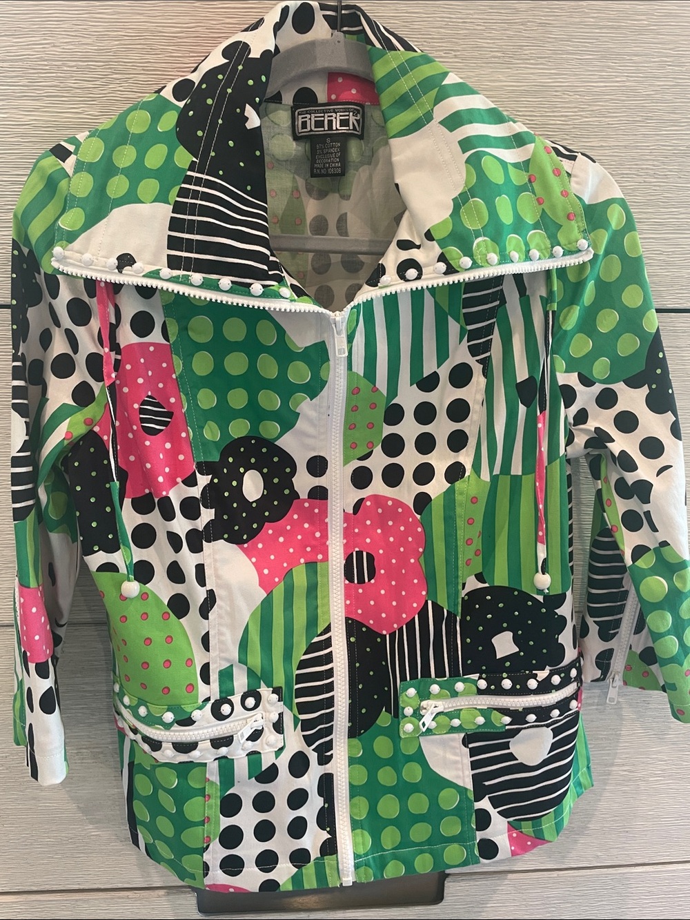 Berek Collection Green, Pink & Black Patterned Zip Raincoat